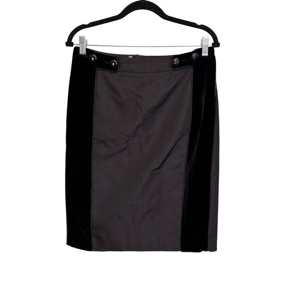 Magaschoni Collection Pencil Mini Skirt 8 Work Silk Velvet Panel Contrast Black - Picture 1 of 7